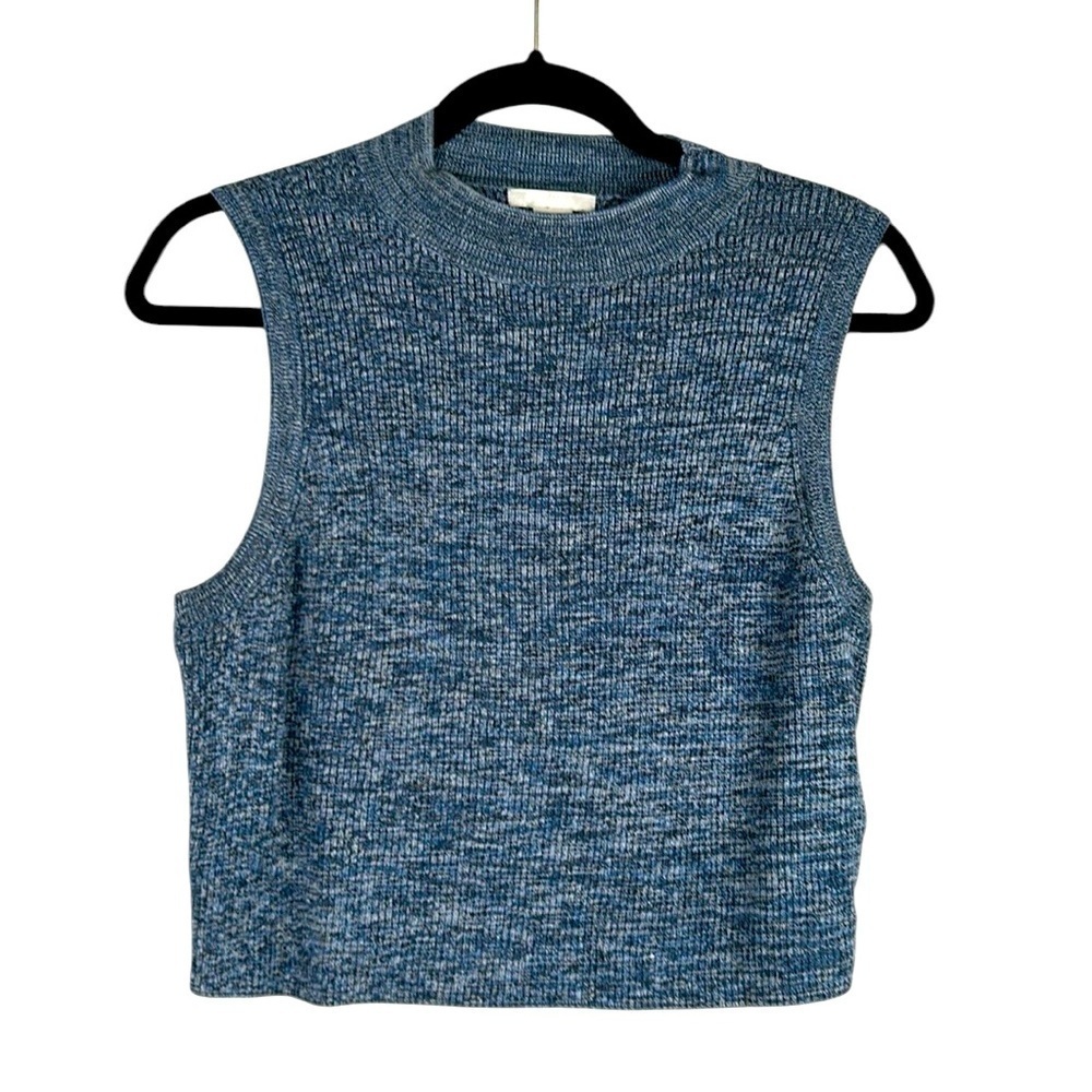 H&M Blue Marled Ribbed Crewneck Sleeveless Casual Crop Top Size Large